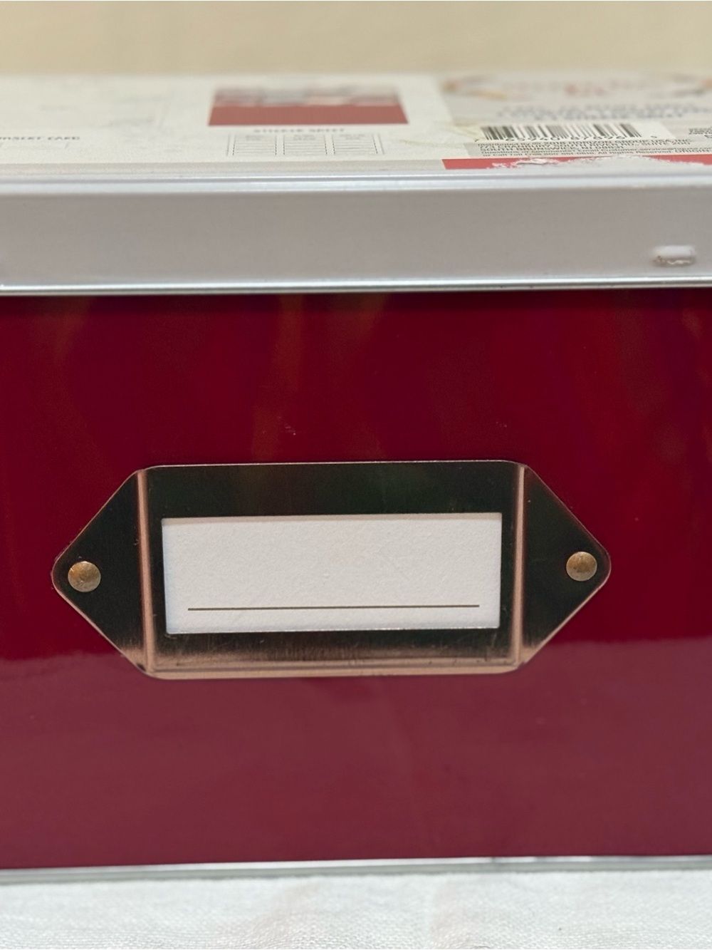 Red Storage Box with Metal Label Holder‎